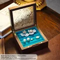 Retro walnut jewelry box with embossed glass lid and peacock blue velvet lining - Black Walnut Begonia Peacock Blue Ring Small Box