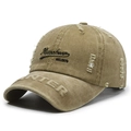 Khaki Baseballkappe im Vintage-Look mit Muoobean-Stickerei und Used-Effekten - Verstellbar / Khaki