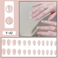 Pink French V-shape press on nails with white tips and silver glitter lines 24pcs set - Y-42 Silver Line V-French