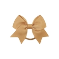 Close-up of champagne gold grosgrain ribbon bow with swallowtail and elastic hair tie - Champagne Gold (2)