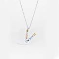 S925 sterling silver clavicle necklace with letter V pendant and colorful zircons - Silver Letter V