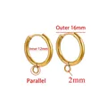 Titanium steel gold-plated 12mm hoop earrings with 2mm hanging loop for DIY jewelry - Parallel Gold - Inner 12mm Outer 16mm