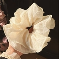French style creamy white ruffled scrunchie with layered soft organza pleats - Multi-layer Pleated Texture / Beige