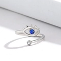 Evil Eye open ring in silver with blue sapphire zircon and eyelash metal details - Asymmetric Eyelash Eye (Q-J020) / White Gold