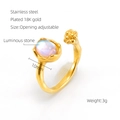 Adjustable 18K gold plated stainless steel ring with 10mm luminous moonstone detail - Cabochon Luminous Stone Simple Style (698)