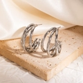 Silver Triple Loop Intertwined C-shape Earrings JJE0254