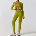 Ensemble de yoga 3 pièces vert citron avec veste, soutien-gorge de sport et legging taille haute - S / Soutien-gorge + Veste + Pantalon (vert Matcha)