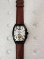 SEWOR men's mechanical watch with tonneau case, white dial and brown leather strap - Black Case White Dial Brown Leather Strap