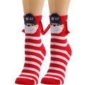 Detailed view of Christmas themed magnetic hand-holding socks with Santa Claus and red bows - Image 36/Red White Striped Santa Bow