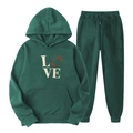 Survêtement vert foncé avec sweat à capuche et pantalon à imprimé football LOVE - S (L) / Haut Et Bas / Vert Foncé 7 (Motif LOVE)