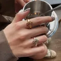 Elegant gold finish open ring featuring geometric diamond patterns and engraved dots - Textured Rhombus Style (TJZ288)