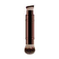 Dual-ended makeup brush with brown gradient bristles and metallic dark brown handle - Dual-End Portable Retractable Foundation Brush