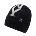 Zwarte ribgebreide beanie met witte jacquard letter Y en merklabel voor winter - Eén maat / Zwart