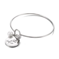 Bracciale rigido in acciaio inossidabile argento con ciondolo floreale e perla - Febbraio Violetta-Argento (KB158019-Z)