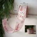 Pink velvet Christmas ribbon with gold glitter ornaments and snowflake patterns - Pink Special Ball Ribbon 6.3cm*10 Yards