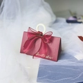 Red triangular wedding candy box with fishtail ribbon and white ring handle - Wine-red English Box + Wine-red Fishtail Tulle / Large Size + Wooden Ring 17x10x10