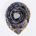 90cm square silk scarf with navy blue paisley print and golden baroque chain details - Navy Leopard