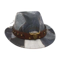 Fedora in denim patchwork per bambini con cinturino in pelle e decoro a testa di toro bronzo - Taglia Bambini / Nero