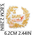 Detailed dimensions of the SAVES embroidered patch in gold and pink silk threads - SAVES Embroidered Patch