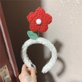 Cute white lamb wool headband with a red plush flower and green leaf on a spring - Red Flower