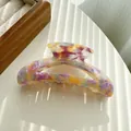 Crescent acetate hair claw clip with purple and orange marble texture for women - 10.5cm / Purple & Yellow