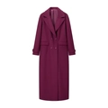 Lange wollen damesjas in pruimkleur met dubbele knopenrij, reverskraag en zijzakken voor dames - S / Fuchsia