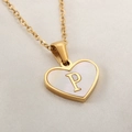 Golden heart necklace with white mother of pearl and letter P pendant - Letter P