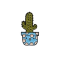 Enamel pin featuring a cute green cactus in a blue polka dot pot with a metal base - Blue Pink Dot Pot Cactus (C2016-3)