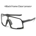 Black frame sports sunglasses with clear lenses and UV protection for cycling - Black Frame Clear Lenses