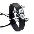 Adjustable black braided leather bracelet featuring a vintage silver skull and crossbones - Cross Type B