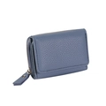 Mini-Damenbörse aus blauem Kieselleder mit kompaktem Reißverschluss und Druckknopf - Denim-Blau