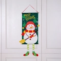 Merry Christmas snowman hanging banner with long striped legs for holiday door decoration - Green Snowman Style