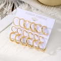 Chic 6-pair set of gold-tone C-shaped hoop earrings with various textured metal finishes - Variety C-Shape Hoop Style (AD-0713-2) / Gold