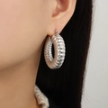 Pendientes de aro excéntricos en forma de U bañados en plata con textura de espiral - F1024-Pendientes de acero / Color Acero