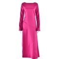 Elegant long sleeve satin maxi dress in magenta with sexy backless slit design - L / Rose Red