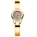 Elegant gold bangle watch for women with a colorful mother of pearl dial by Gedi - Gold Case Brown Dial Gold Band