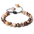 Handmade woven bracelet with natural picture jasper stone beads and adjustable black cord - Australian Zebra Jasper