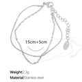 Bracciale a doppio strato in acciaio inossidabile argento con catena a serpente - Argento