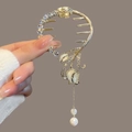 Molla per capelli a tulipano dorato con nappe, strass e perle per chignon - J110 Tulipano d'Oro Molletta a Griffe