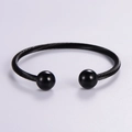 Minimalist black twisted cable open bangle featuring symmetric metal bead finials - Electroplated Black