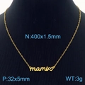 Gold stainless steel necklace with mami pendant and heart detail on a black mannequin - Gold Necklace
