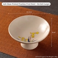 Ceramic high-foot fruit plate in grass ash glaze with yellow orchid patterns - Orchid Pattern (Large)-Plant Ash