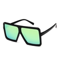 Oversized square hip-hop sunglasses with black thick frames and green gradient lenses - Shiny Black Frame Gold Mirrored Lens