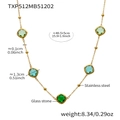 Gold stainless steel necklace featuring green square glass stones in a geometric design - Necklace / Gold Green Mix