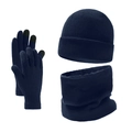 Dettaglio del set invernale in maglia blu scuro con fodera in pile e guanti touch screen - Taglia unica / Blu navy