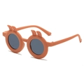 Cute bunny ear children's round sunglasses in matte peach pink for toddler fashion - Orange Frame Grey Lens