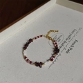 Baroque bracelet with irregular garnet stones, pearls and adjustable golden clasp - Garnet Crushed Stone Bracelet