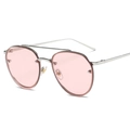 Fashionable pilot sunglasses with pink ocean lenses and silver metal double-bridge frame - Silver Frame Pink Lens