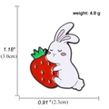 Cute white bunny holding strawberry enamel pin badge showing exact dimensions and weight - Rabbit with Strawberry