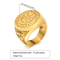 Detail showing 22.5mm diameter and Vegvisir compass engraving on men's gold eagle ring - US 7 / Gold Viking Compass Style (RC-573G)